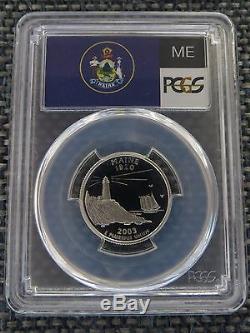 2003-S 25c Maine SILVER State Flag Label Quarter Proof Coin PCGS PR70DCAM