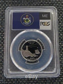 2003-S 25c Maine SILVER State Flag Label Quarter Proof Coin PCGS PR70DCAM