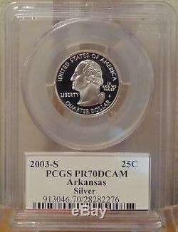 2003-s Silver Washington State Series Quarter Set Flag Labels Pcgs Pr70dcam