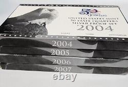 2004 2005 2006 2007 Silver Quarter Proof Set U. S. Mint 4 Sets Box and COA
