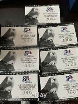 2004, 2005 (3), 2006 (2) & 2007 US Mint 50 State Quarters Silver Proof 7 Sets