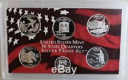2004-2008 S Proof State Quarter 90% Silver 5 Coin Statehood 5 Sets withBoxes & COA