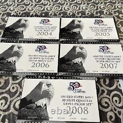 2004-2008 S US Mint 50 State Quarters Silver Proof Set Original Box & COA