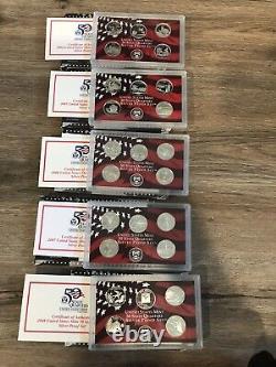 2004-2008 Silver State Quarters, 5 Proof Sets, 25 Coins