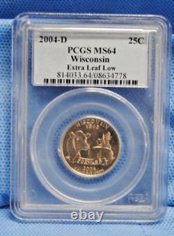 2004-D 25C Wisconsin State Extra LEAF HIGH Washington Quarter PCGS MS64 Coin