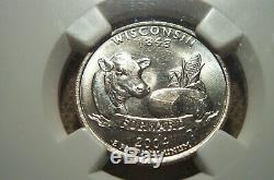 2004-D WISCONSIN High and Low extra leaf MS-66 WASHINGTON QUARTERS NGC graded