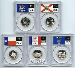 2004 SILVER State Flag 5-Coin (TX MI IA WI FL) Proof Set PCGS PR70 DCAM Quarters