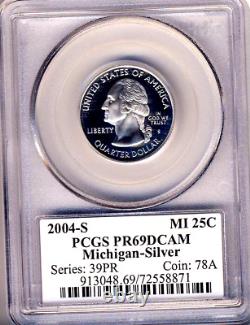 2004-S PCGS PR69DCAM SILVER State Quarters State Labels 5 Coins