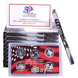 2004 S Proof State Quarter Set 10 Pack 90% Silver Original Boxes & COAs 50 Coins