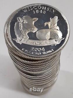 2004-S Wisconsin 90% Silver PF Statehood Quarter Full Roll 40 Coins in Tube