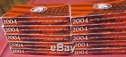 2004 Silver Proof Set 10 Sets U. S. Mint Box and COA 5 State Silver Quarters