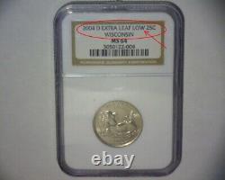 2004 Washington Quarter Extra Leaf Low Wisconsin State Us Error Coin Rare