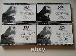 2005,06,07 & 2008 US Mint State Quarters Silver Proof Sets