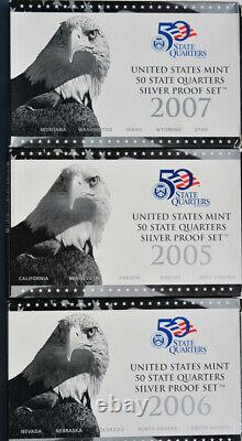 2005 2006 2007 San Francisco Mint Proof State Quarter 90% Silver Box & CoA