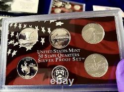 2005 2006 2007 US Mint 50 State Quarter Silver Proof Sets withCOAs+ Boxes 15 Coins