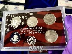 2005 2006 2007 US Mint 50 State Quarter Silver Proof Sets withCOAs+ Boxes 15 Coins