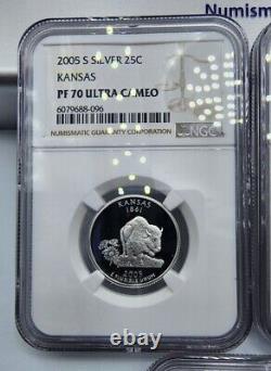 2005-S Silver Proof Statehood Quarter Set NGC PF70 Kansas, CA, MN, OR & WV
