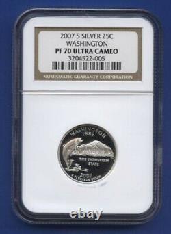 2007 S SILVER 25c STATE QUARTER SET NGC PF70 ULTRA CAMEO 5 COINS WYOMING UTAH