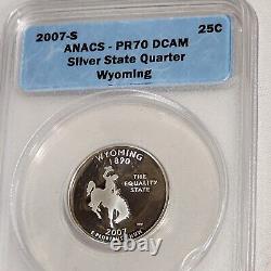 2007-S Wyoming Rodeo State Proof Silver Quarter 25C ANACS PR70 DCAM Coin Graded