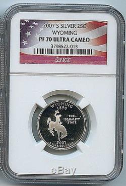 2007 S Wyoming State Silver Quarter NGC PF70 UCAM 25c Graded Certified Coin C30