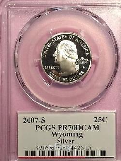 2007-s Wyoming State Silver Quarter-pcgs Pr70dcam-frosted Cameo Proof-flag Label