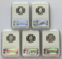 2008 S 5 Coin SET Proof Silver Statehood Quarters NGC PR70 Ultra Cameo