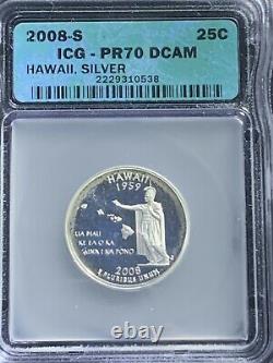 2008 S Hawai State Quarter Silver PR70DCAM ICG Toned