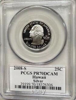 2008 S Silver Hawaii State Quarter Proof PR70 DCAM PCGS Flag Label