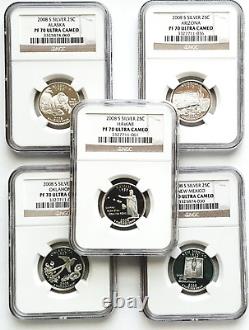 2008-S Silver Proof State Quarter Set NCG PF70 ULTRA CAMEO-5 Coin Set
