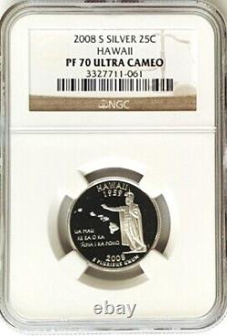 2008-S Silver Proof State Quarter Set NCG PF70 ULTRA CAMEO-5 Coin Set