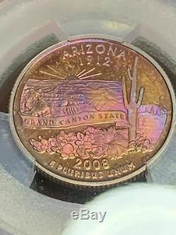 2008-S Washington Quarter Arizona SILVER 2-Sided Toning PCGS PR 65 DCAM (DR)