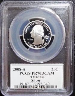 2008-s Silver Washington State Series Quarter Set Flag Labels Pcgs Pr70dcam