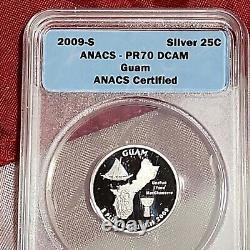 2009-S Silver Proof US Territories 6 Quarter Set ANACS PF70 DCAM CAMEO 25c NICE