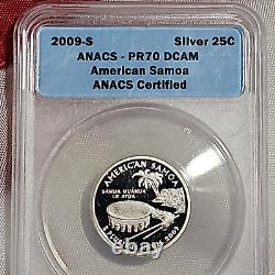2009-S Silver Proof US Territories 6 Quarter Set ANACS PF70 DCAM CAMEO 25c NICE