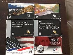 2009 To 2014 ATB US Silver Mint Quarters Proof Sets (6) with BONUS