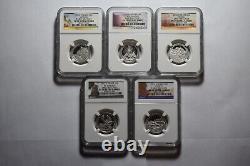2012 S SILVER U. S. Territories State Quarters, PF 70 UC by NGC, set of 5 slabs