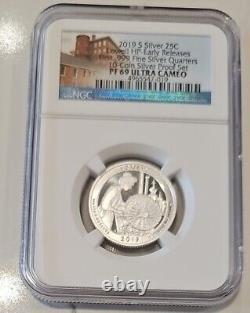 2019 S FIRST 99.9% SILVER QUARTERS 5 Coin NGC PF 69 ULTRA CAMEO SET