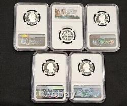 2019 S PF 69 FIRST 99.9% SILVER QUARTERS 5 Coin NGC ULTRA CAMEO SET with COA