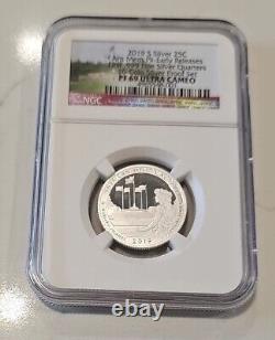 2019 S PF 69 FIRST 99.9% SILVER QUARTERS 5 Coin NGC ULTRA CAMEO SET with COA