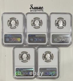 2020-S NGC PF70 5-Coin Set. Silver. America The Beautiful Proof Quarter Set