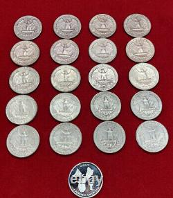 (20) 90% Silver Quarters pre-1964 + 1 Proof Silver State Quarter = $5.25 FV
