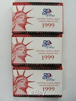 (3) 1999 US 90% Silver Proof Sets With State Quarters