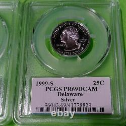 4-1999-s Silver Proofdelawarekey State Quarters Pcgs69d-cameo State Labels
