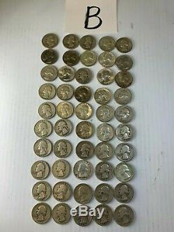 50 Washington Quarters, 90 % Silver, 50 coins in the lot, older dates