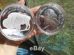 5 OUNCES Silver 4 oz State Quarter Round AND Giant 1 oz Silver Buffalo Proof