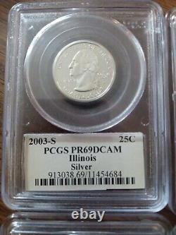 6 PCGS Graded Pr69 Silver State Quarters