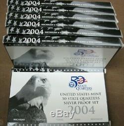 (7) 2004 90% Silver United States Quarter Proof Sets With COA