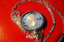 900 SILVER PROOF WASHINGTON Quarter Bezel on a 30 925 Sterling Silver Chain