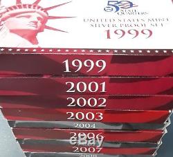 9 Sets Us Mint State Quarters Silver Proof Set With 1999 Key Date Set