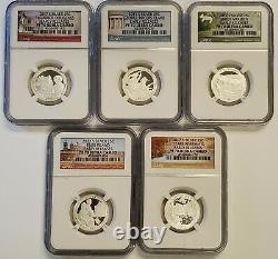 Complete Set (5) 2017 Silver State Quarters National Parks ATB Set NGC PF70 UC